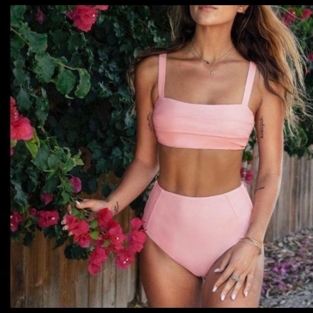 Cupshe Sweet Pink Tie Back High Waisted Bikini - S